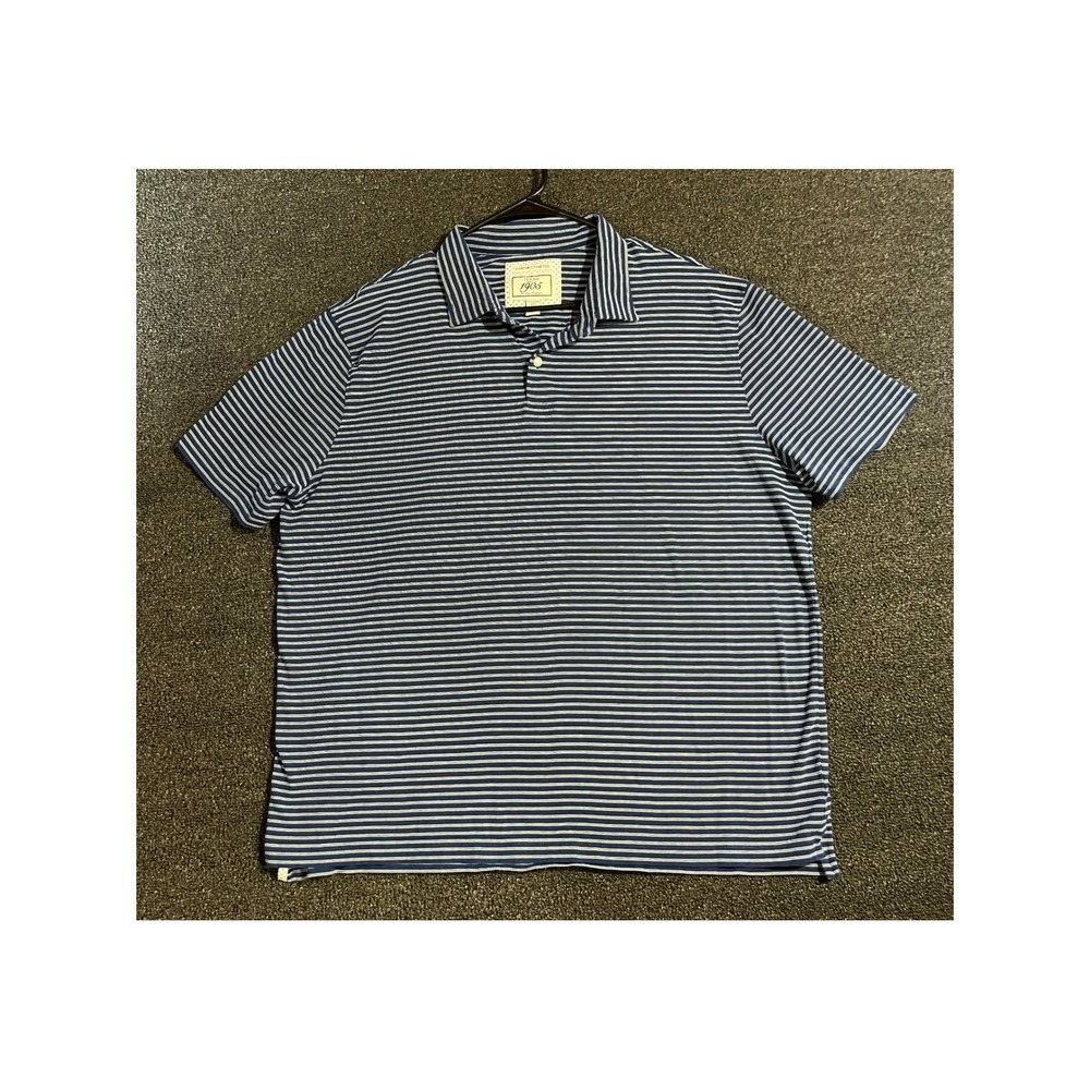 Jos A Bank 1905 Mens‎ XXL Polo Shirt Blue White Striped Tailored Fit Stretch